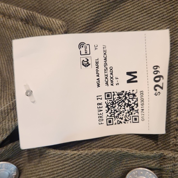 Forever 21 Army Green Cropped Jean Jacket.  NWT - Picture 6 of 8